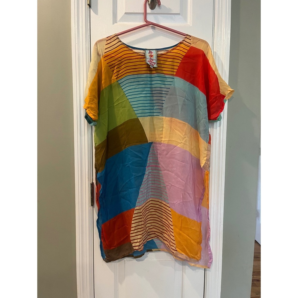 Johnny Was Multi-Color Geometric Striped Cupra Tunic Top XS b2